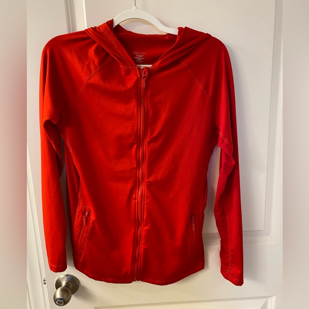 Savvi Red Polyester Blend Zip Up Hoodie